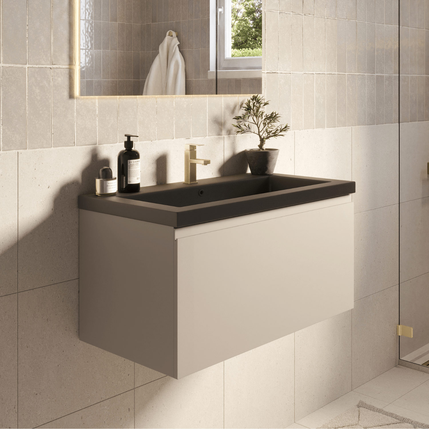 MODENA Greige - Wastafel Zwart - 80cm - lomazoo.com