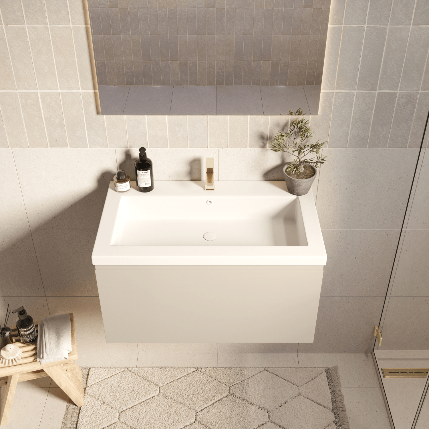 MODENA Greige - Wastafel Wit - 80cm - lomazoo.com
