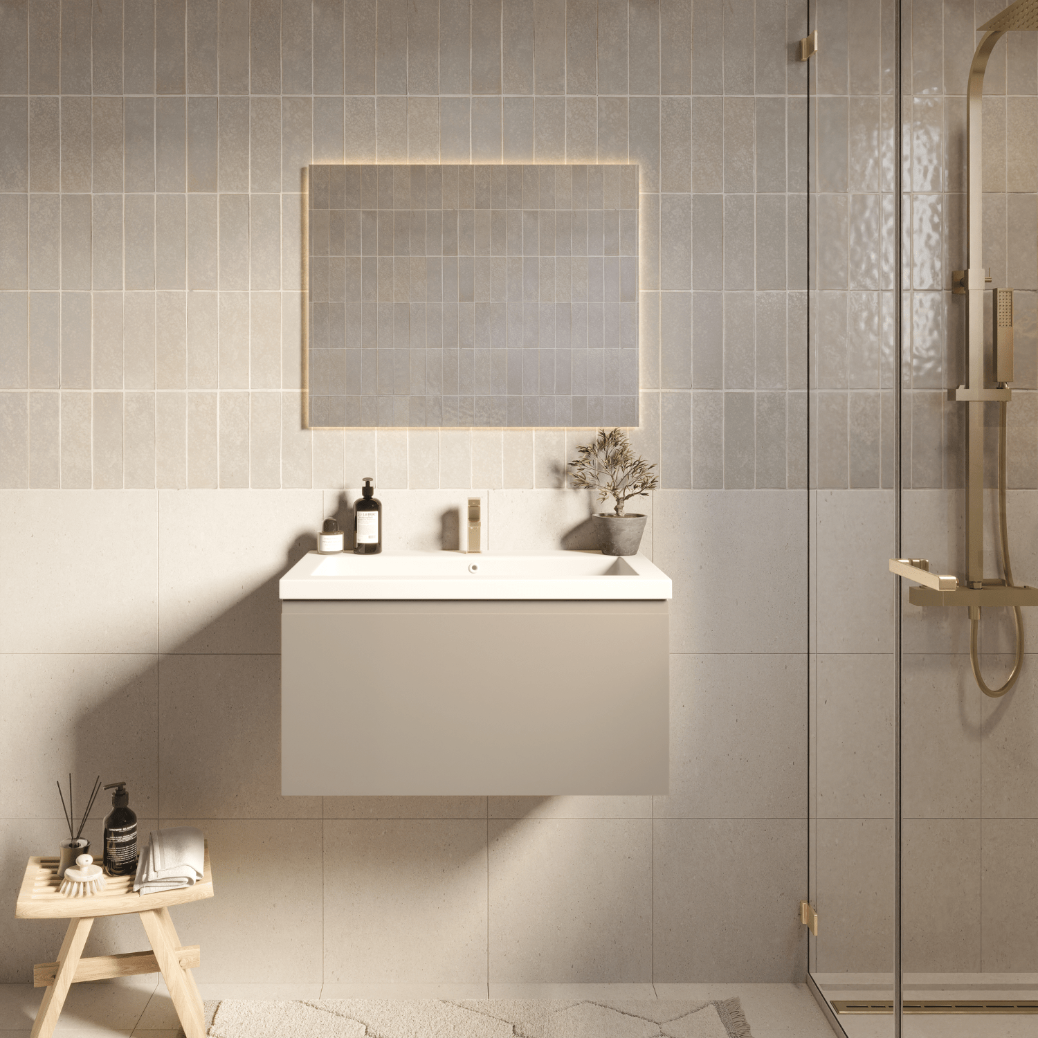 MODENA Greige - Wastafel Wit - 80cm - lomazoo.com