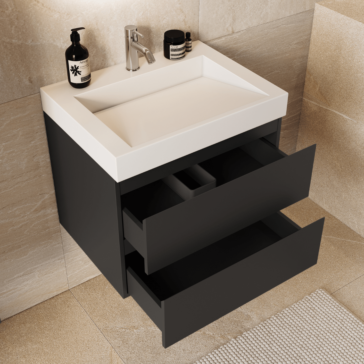 ZARIVO Mat Zwart - Wastafel Wit - 60cm - lomazoo.com