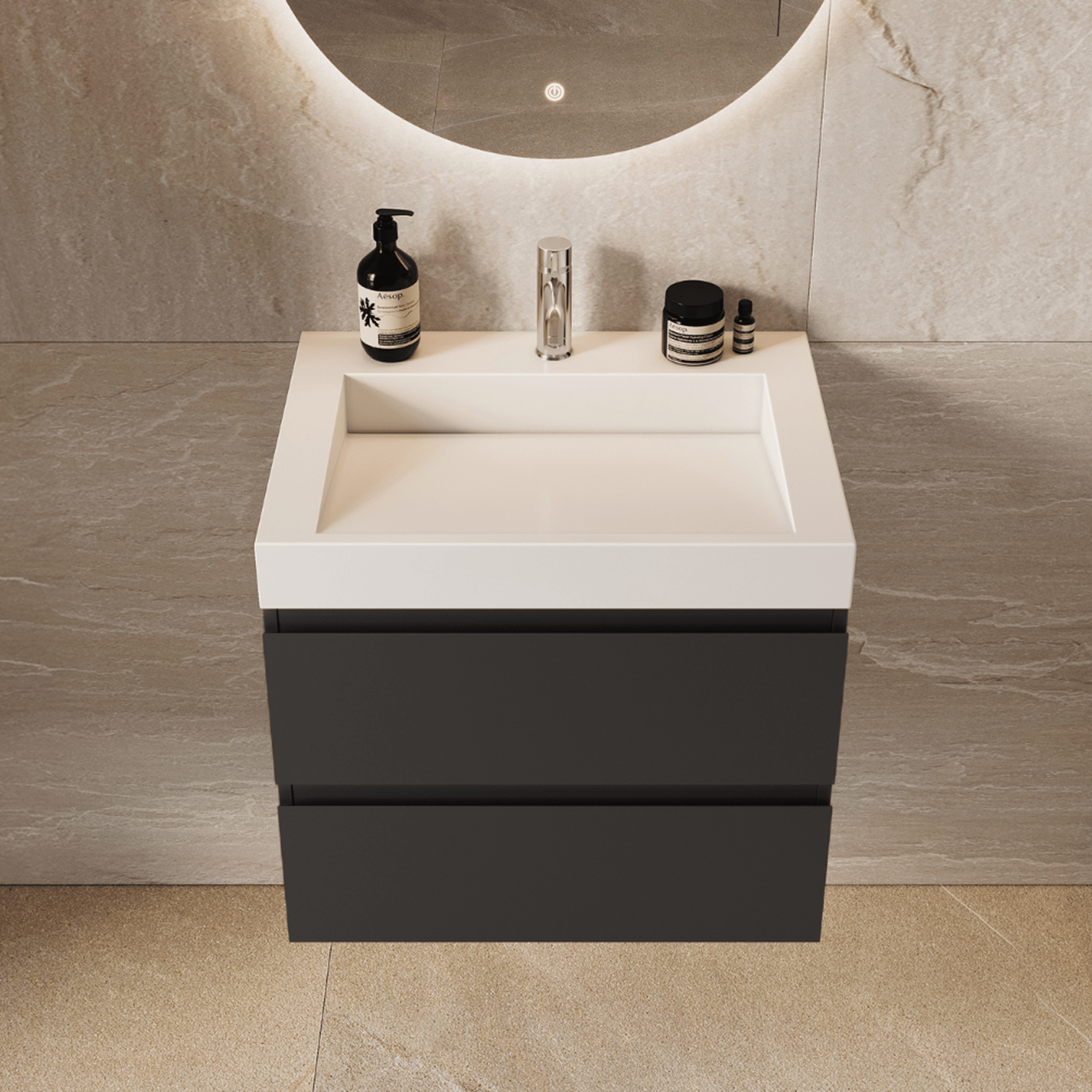 AZURO Mat Zwart - Wastafel Wit - Met Kolomkast - 60cm - lomazoo.com