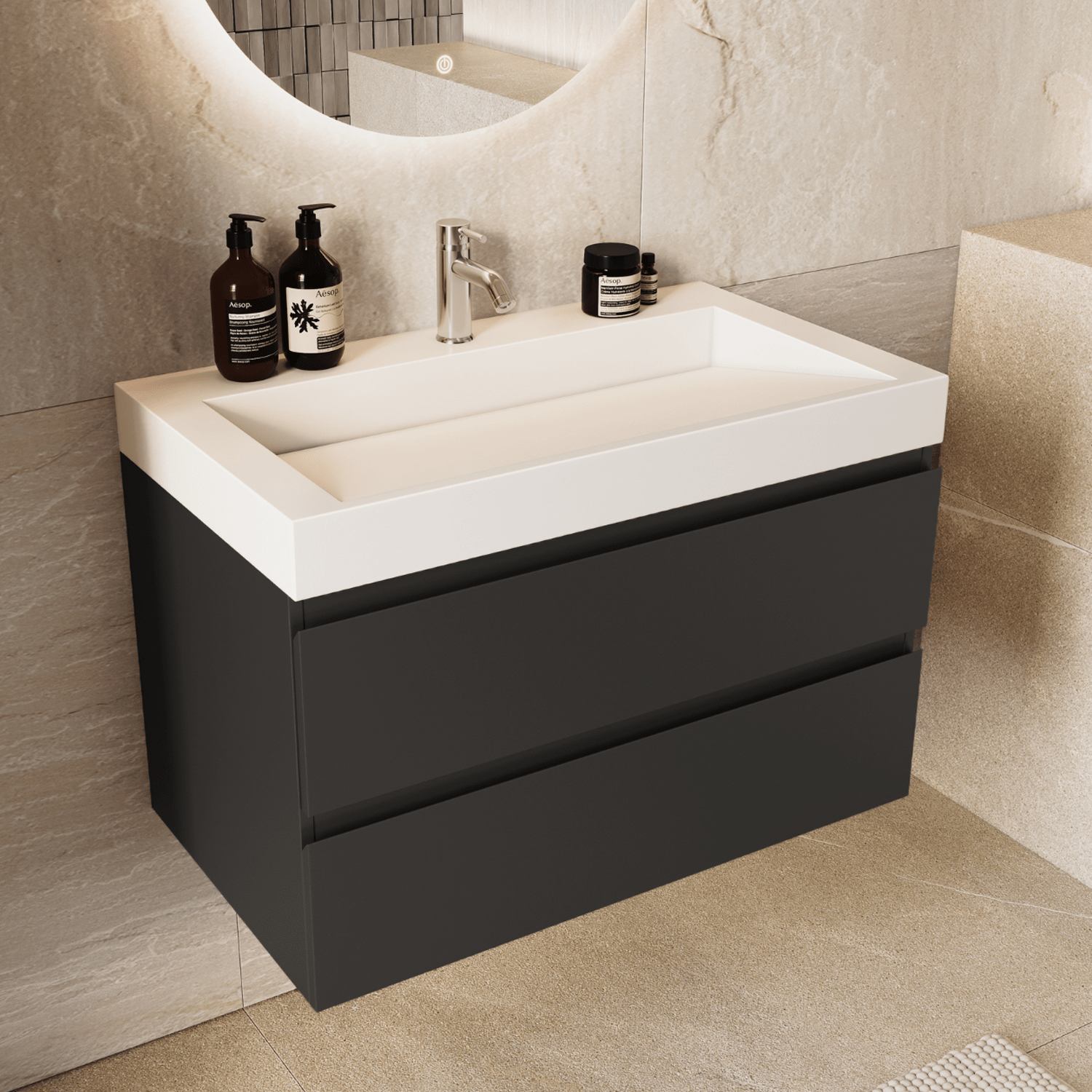 ZARIVO Mat Zwart - Wastafel Wit - 80cm - lomazoo.com