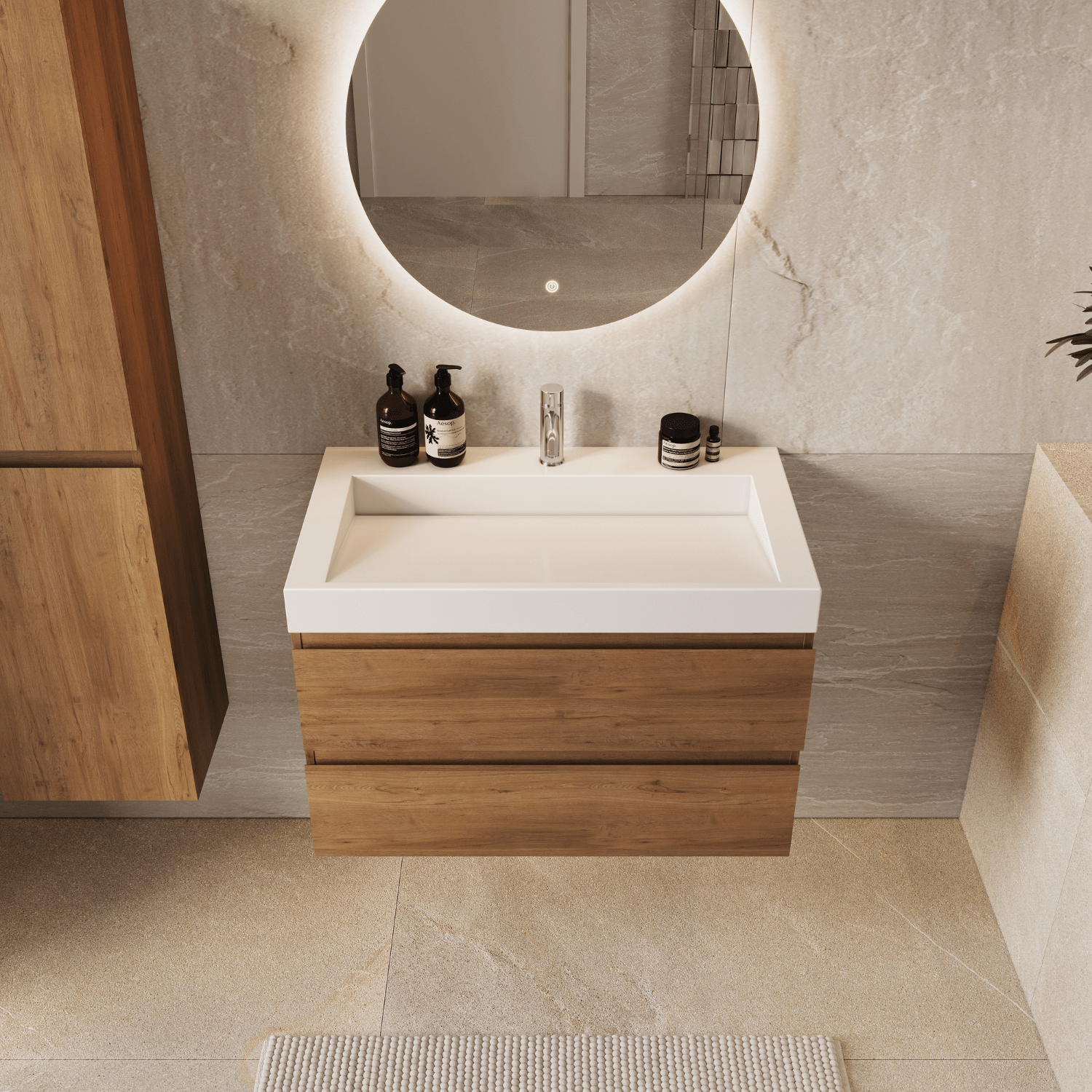 ZARIVO Warm Eiken - Wastafel Wit - 80cm - lomazoo.com