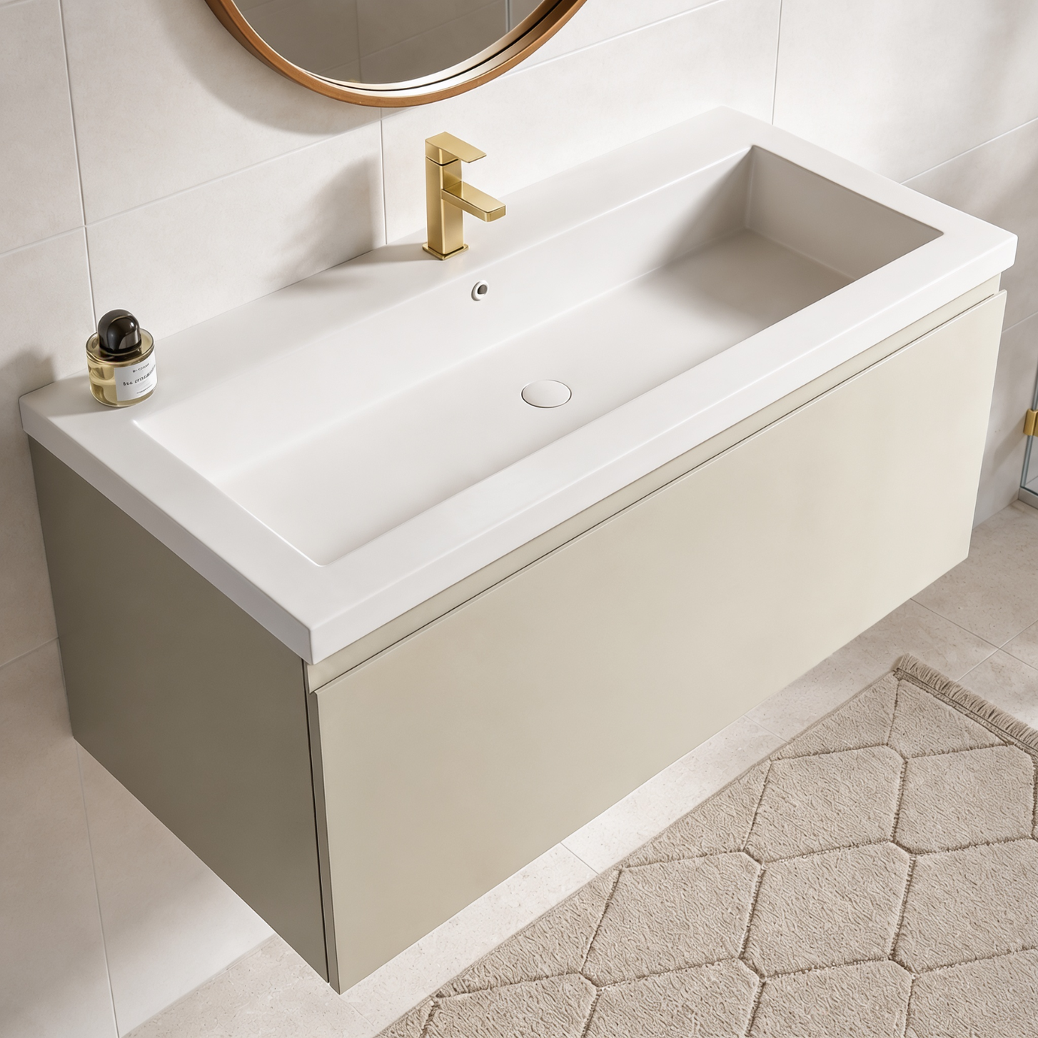 Badmeubelset SORRENTO 100cm - Met Kolomkast - Greige - Wastafel Wit - lomazoo.com