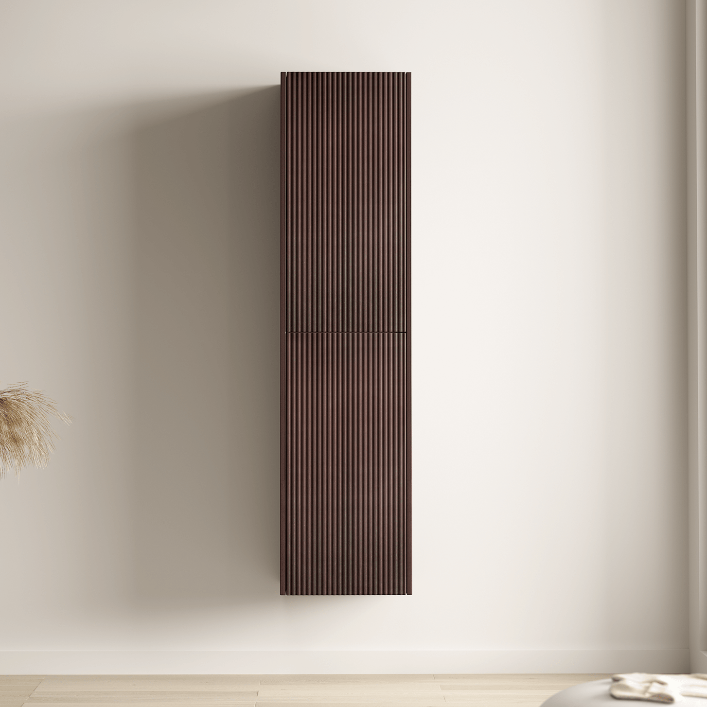 Badmeubelset TROPANI 100 cm - Walnoot - Ribbel front - Waskom Wit - lomazoo.com