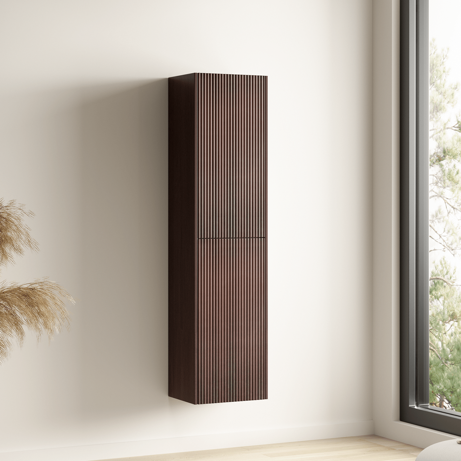 Badmeubelset TROPANI 80 cm - Walnoot - Ribbel front - Waskom Zwart - lomazoo.com