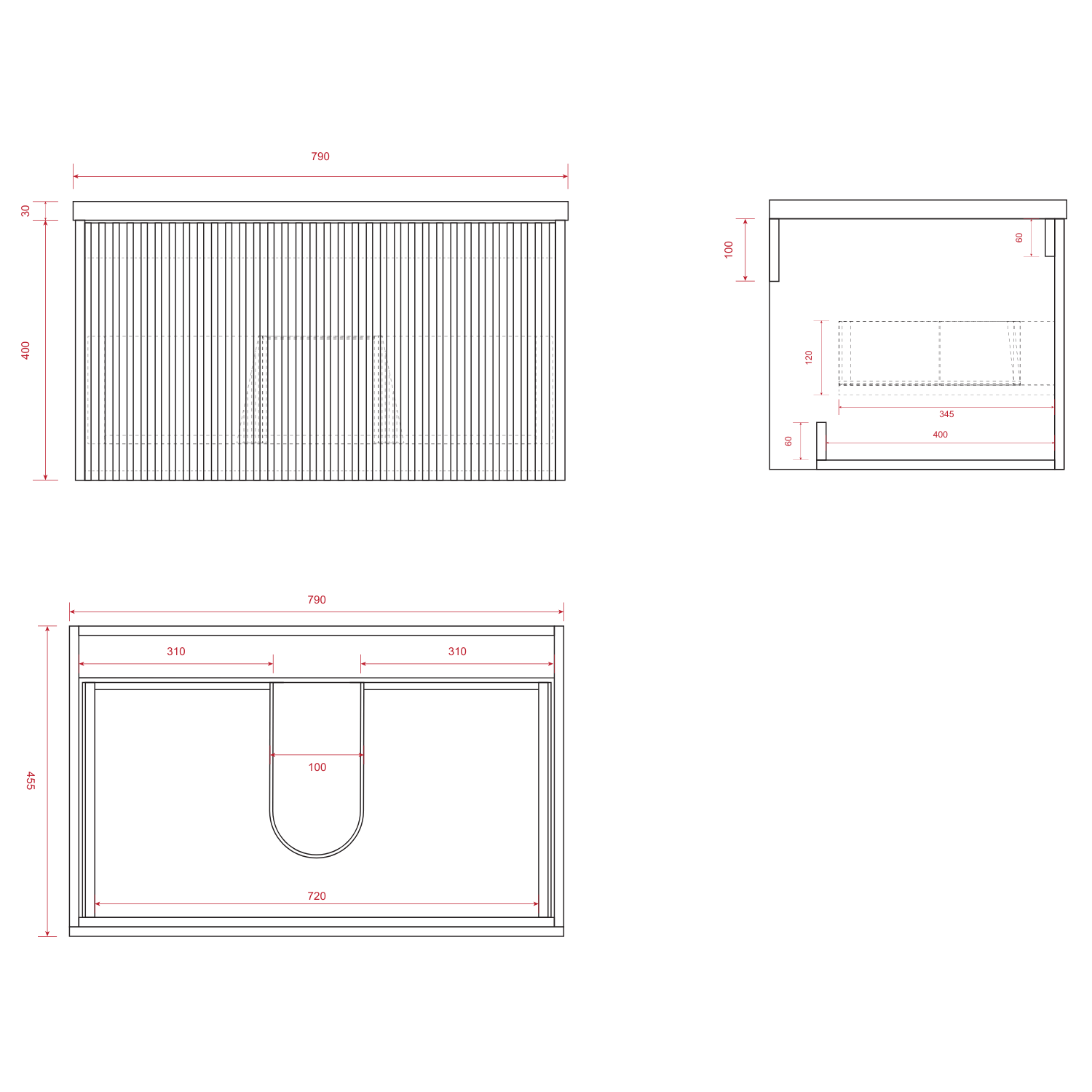 Badmeubelset TROPANI 80 cm - Walnoot - Ribbel front - Waskom Zwart - lomazoo.com