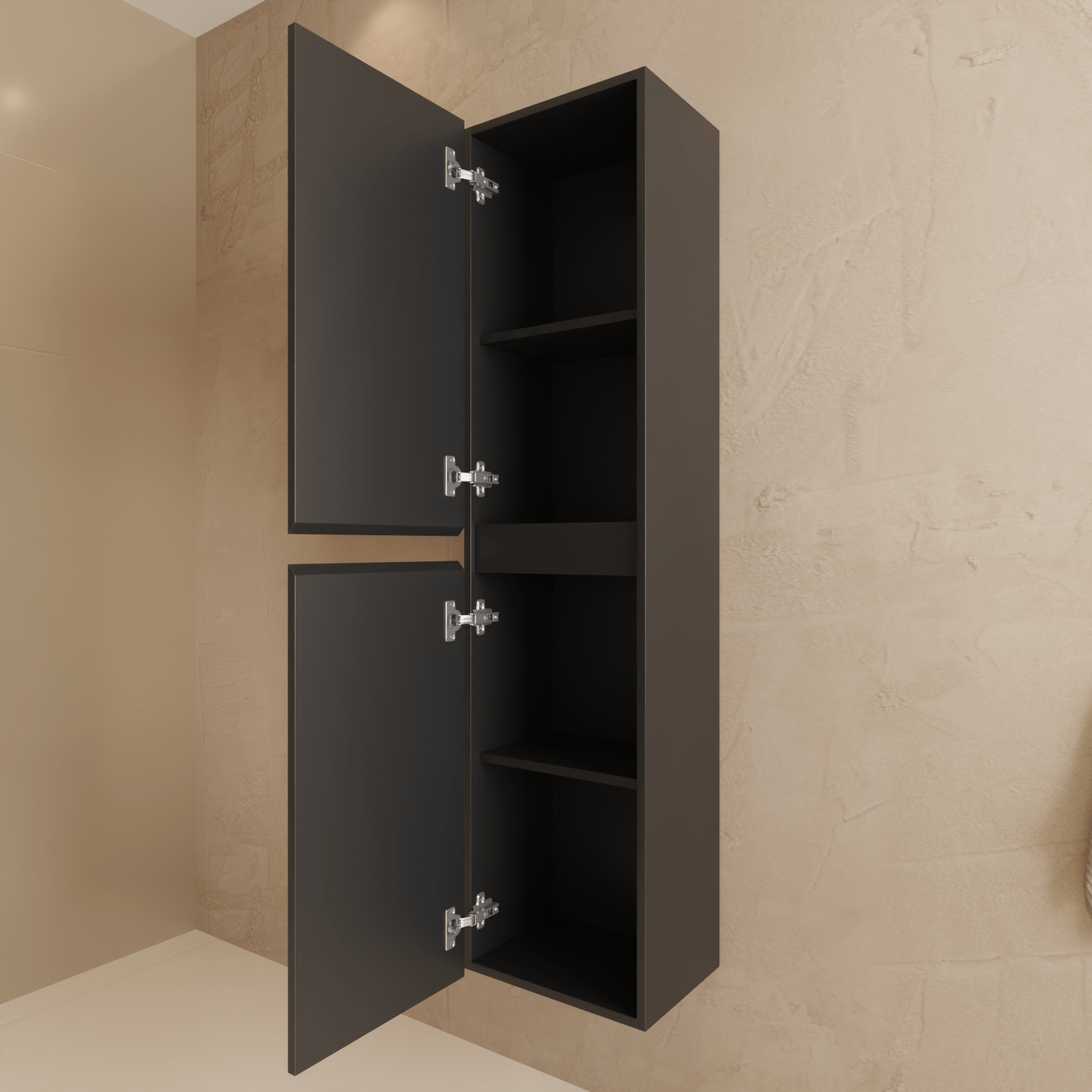 Badmeubelset VERONA 60 cm - Met Kolomkast - Mat Zwart - Wastafel Wit - lomazoo.com