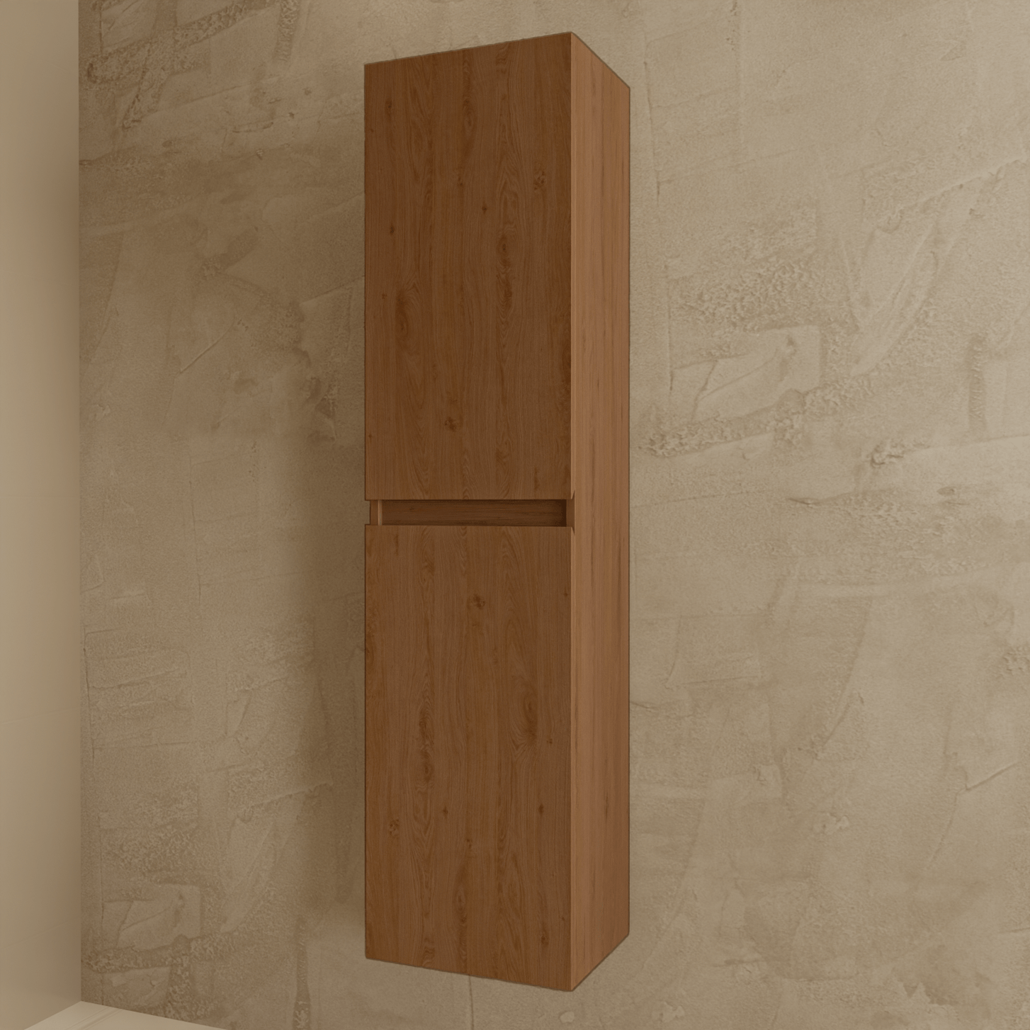 Badmeubelset VERONA 80 cm - Met Kolomkast - Warm Eiken - Wastafel Wit - lomazoo.com