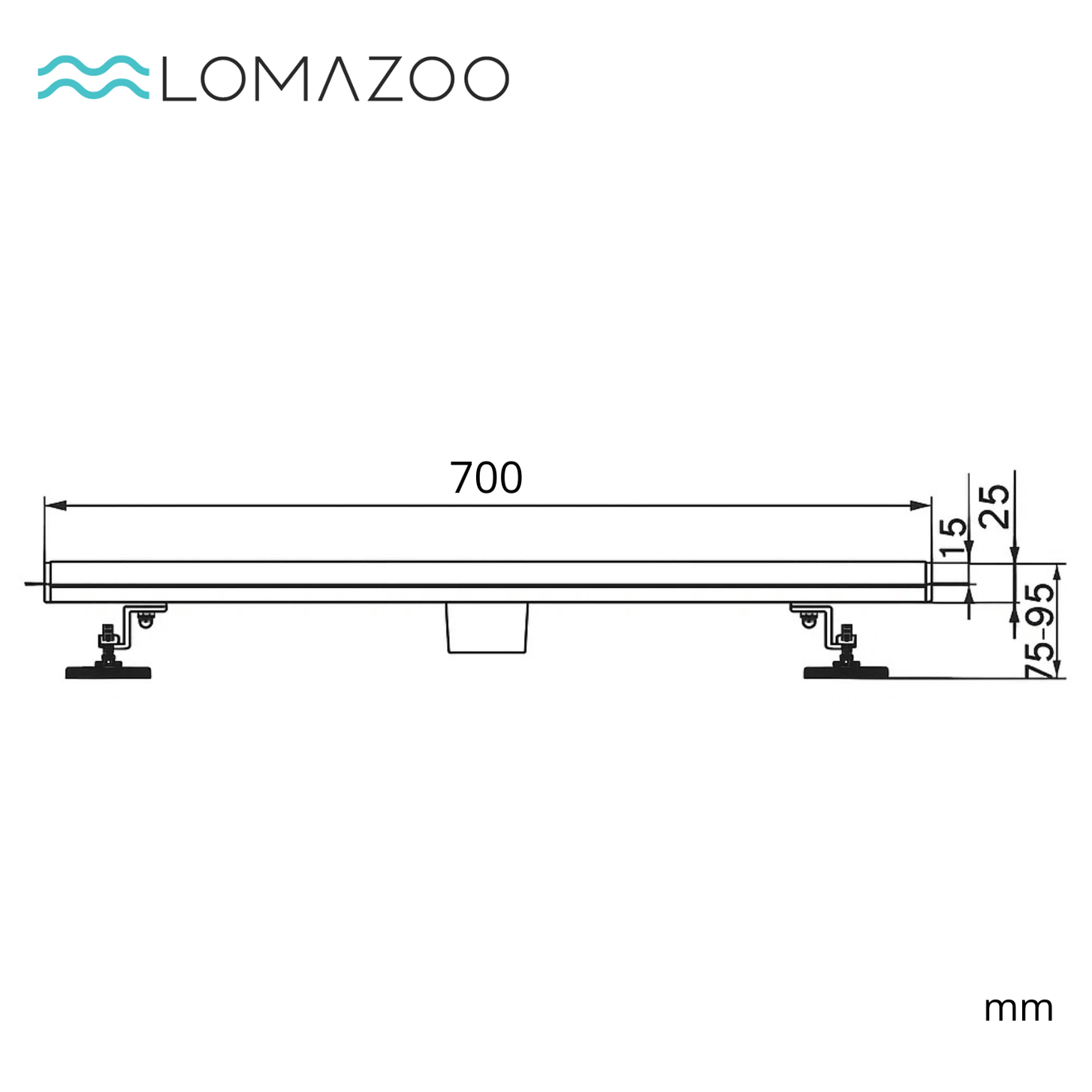 Douchegoot Nilo 70 cm - Matzwart - lomazoo.com