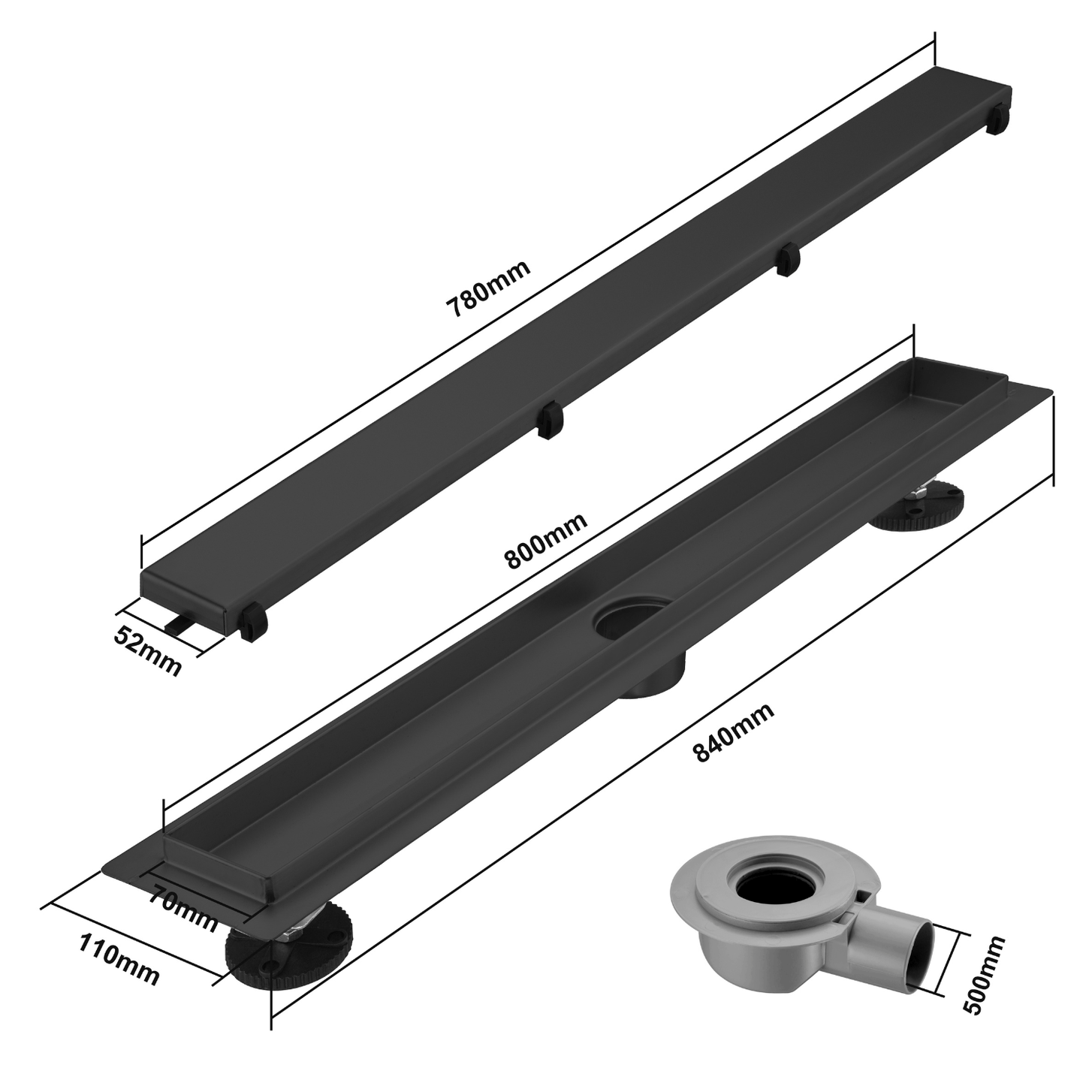 Douchegoot Nilo 80 cm - Matzwart - lomazoo.com