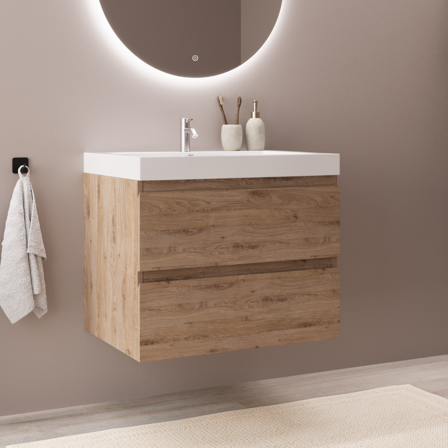 MONACO Rovere chiaro - Lavabo bianco - 60cm