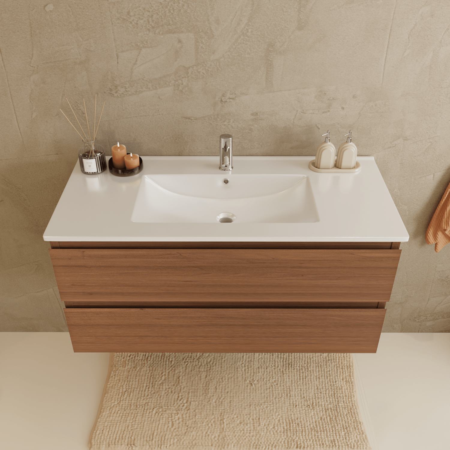 MARENZA Warm Eiken - Wastafel Wit - 100cm - lomazoo.com