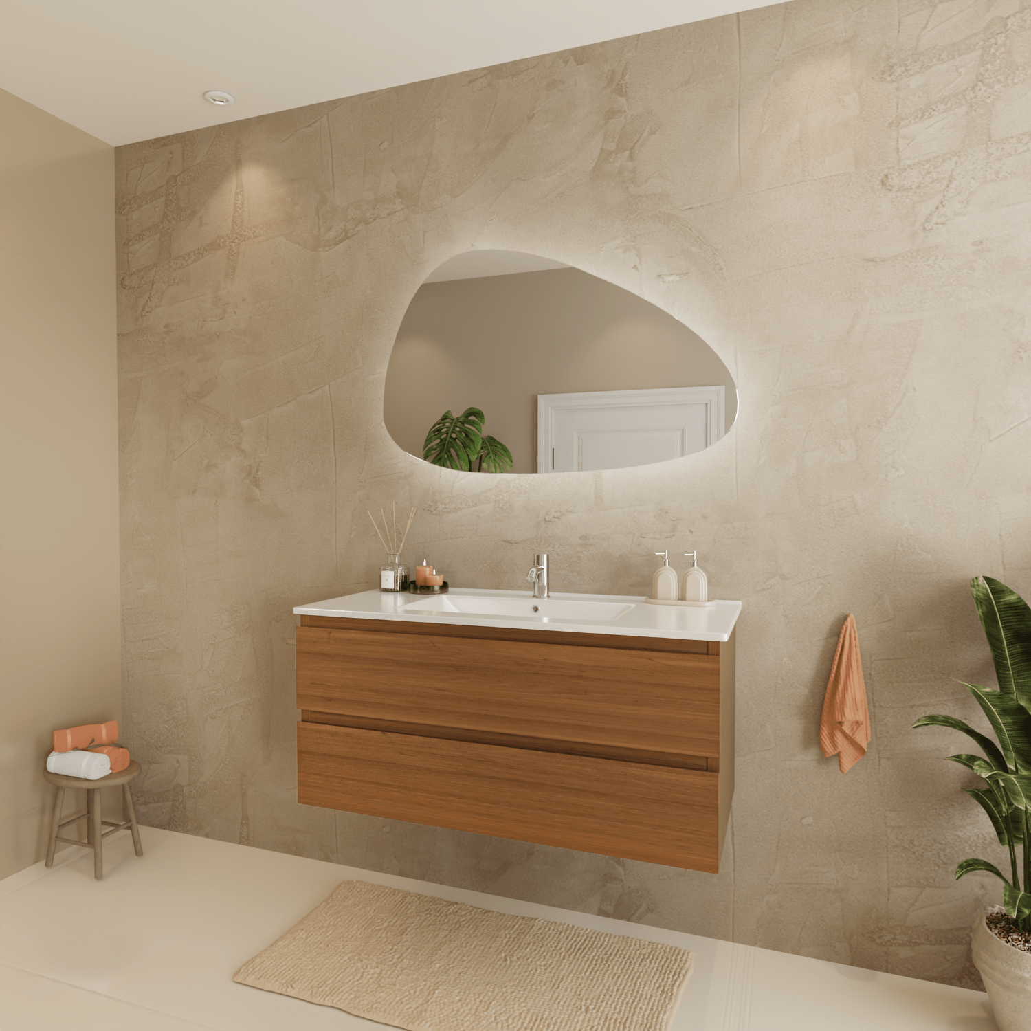 MARENZA Warm Eiken - Wastafel Wit - 100cm - lomazoo.com