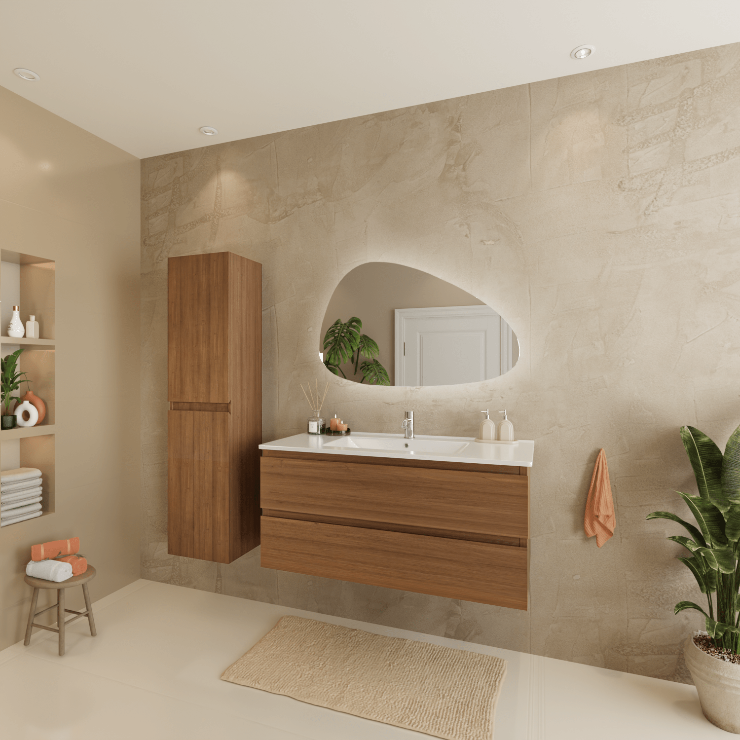 MARENZA Warm Eiken - Wastafel Wit - 100cm - lomazoo.com