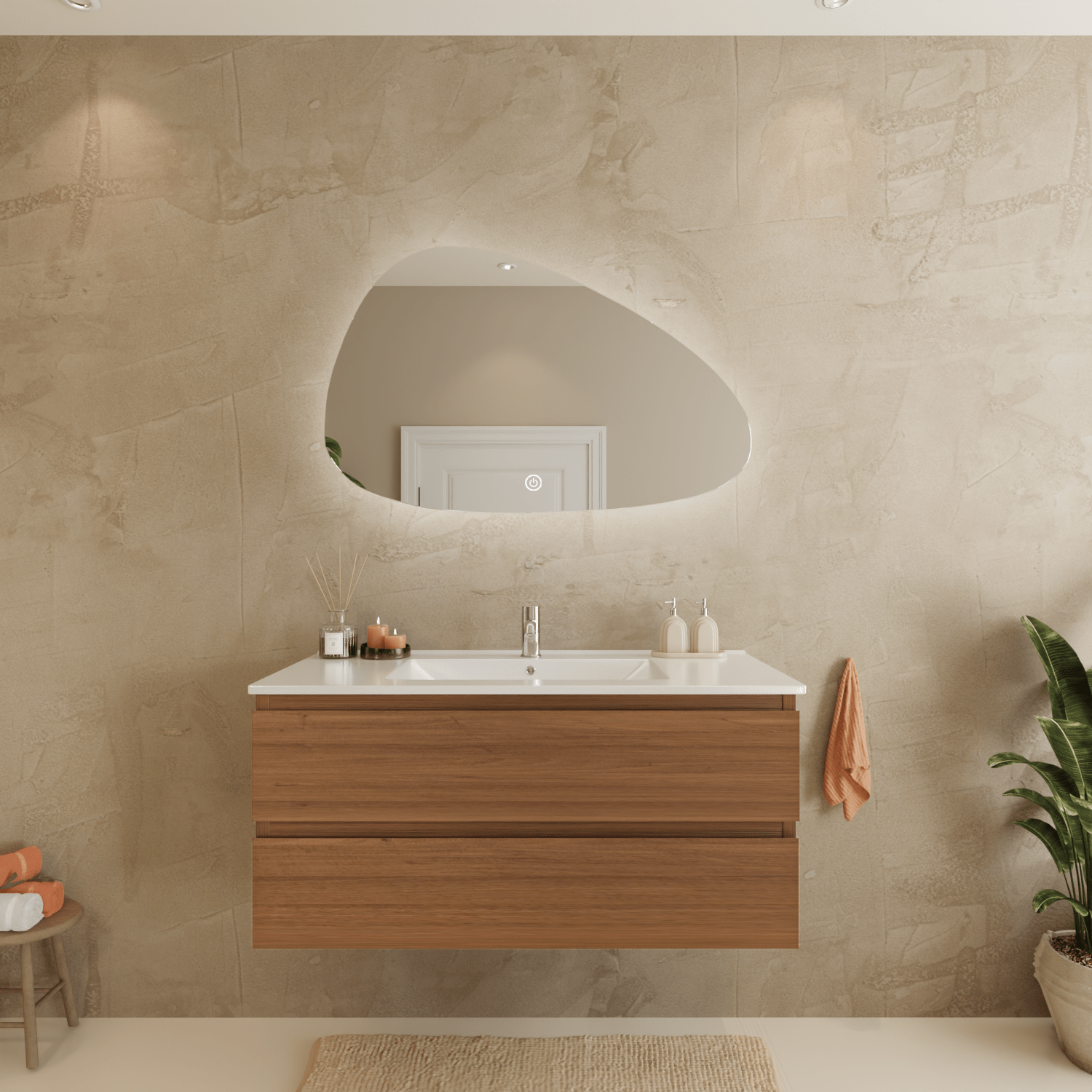 MARENZA Warm Eiken - Wastafel Wit - 100cm - lomazoo.com