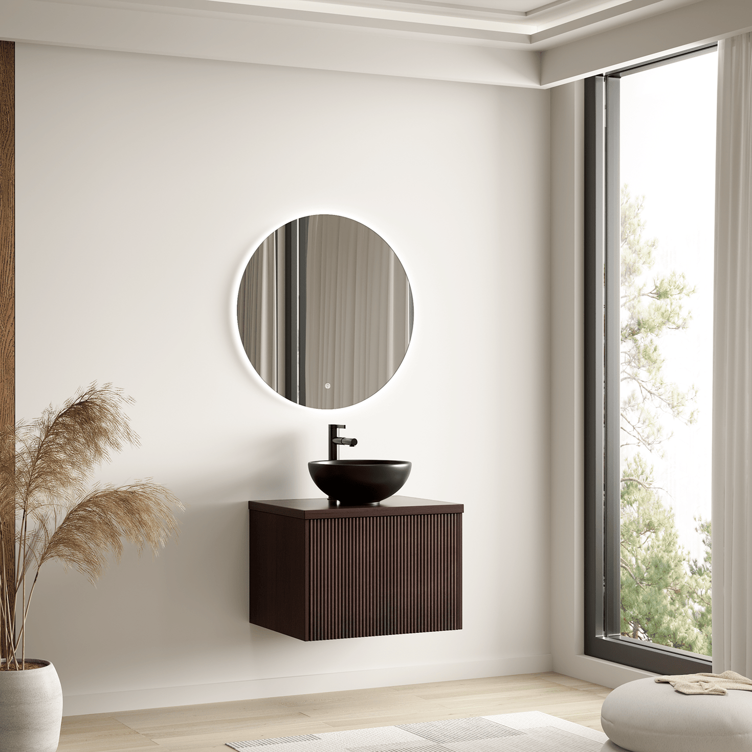 MESSINA Ribbel Walnoot - Waskom Zwart - 60cm - lomazoo.com