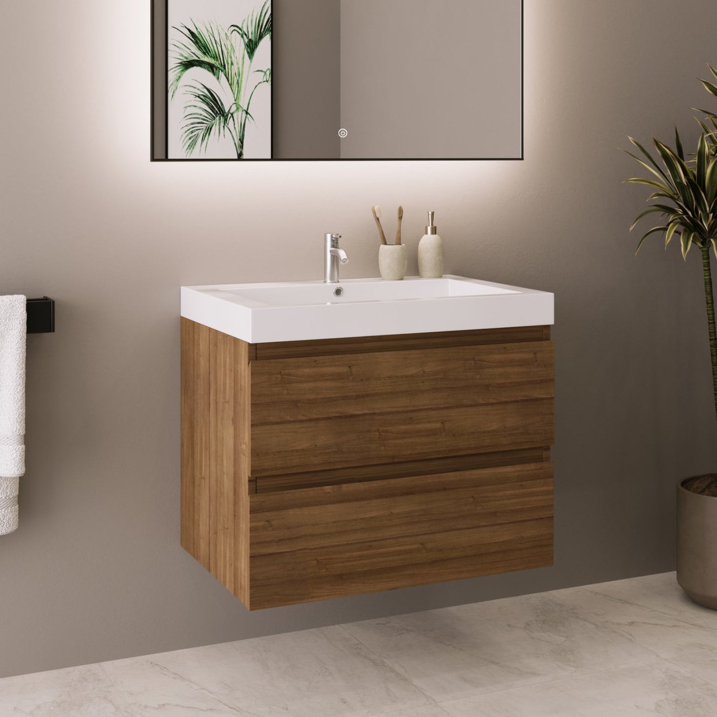 MONACO Warm Eiken - Wastafel Wit - 60cm - lomazoo.com