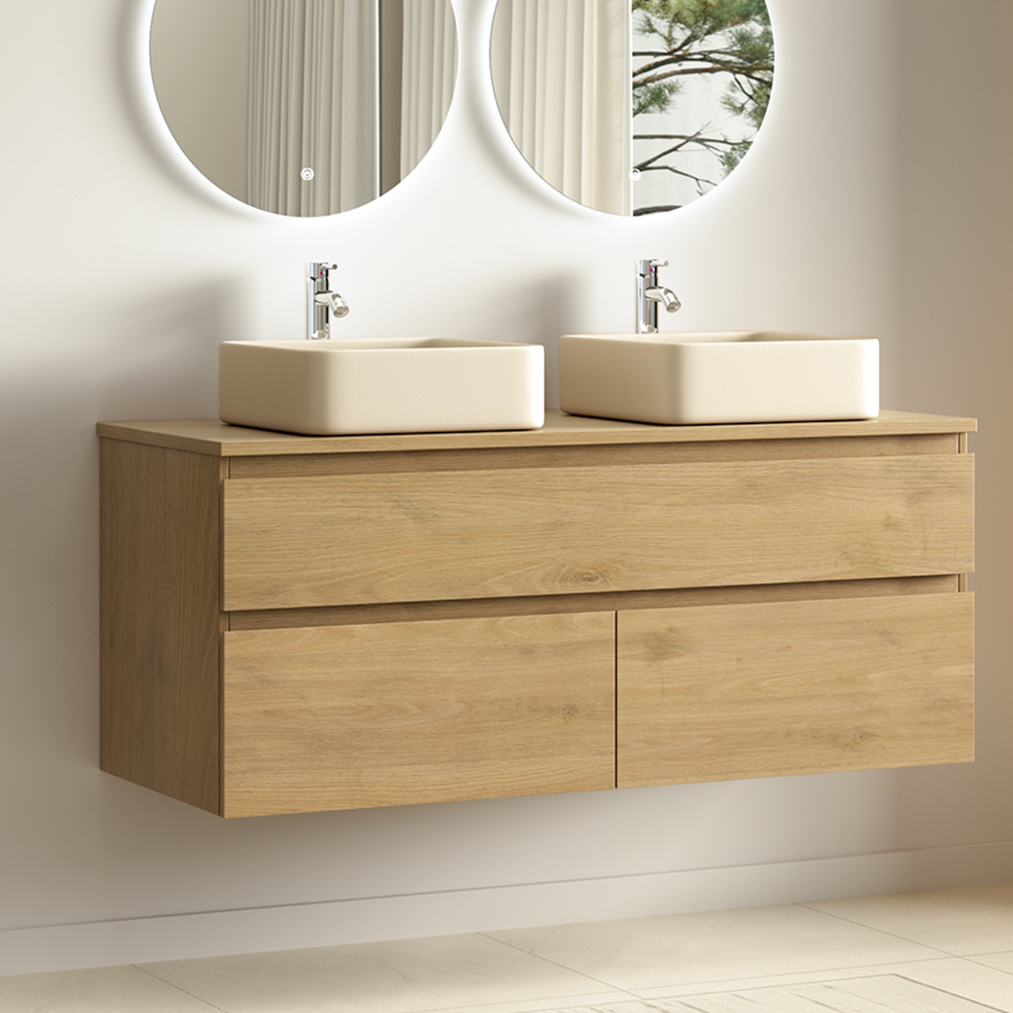 Alira Rovere chiaro - 2 lavabi quadrati - 120 cm