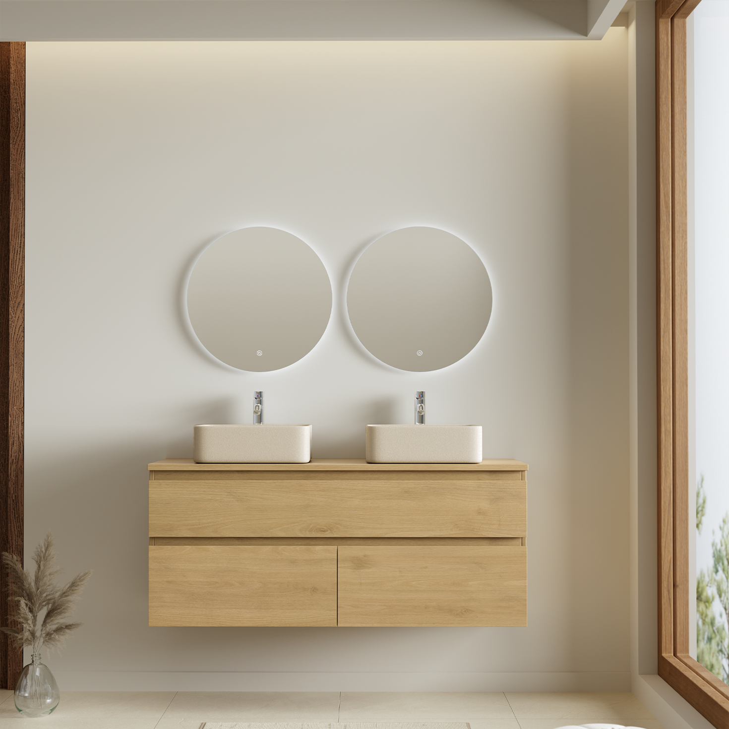 Alira Rovere chiaro - 2 lavabi quadrati - 120 cm