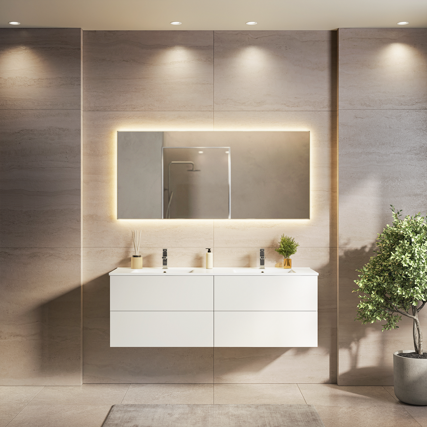 NINEO Bianco lucido - Lavabo bianco - 140 cm