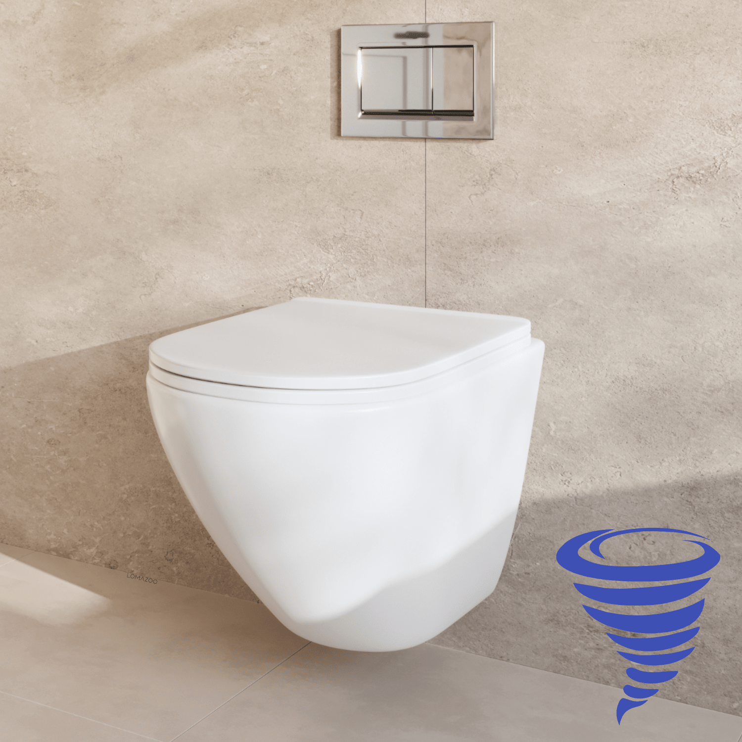 Hangtoilet met Inbouwreservoir - Rond Wit - Drukplaat Vierkant Chroom - Linea - lomazoo.com