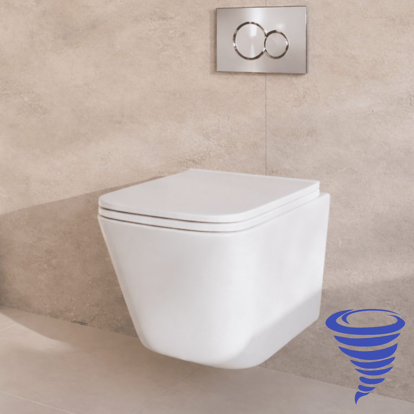 Hangtoilet met Inbouwreservoir - Vierkant Wit - Drukplaat Rond Chroom - Linea - lomazoo.com