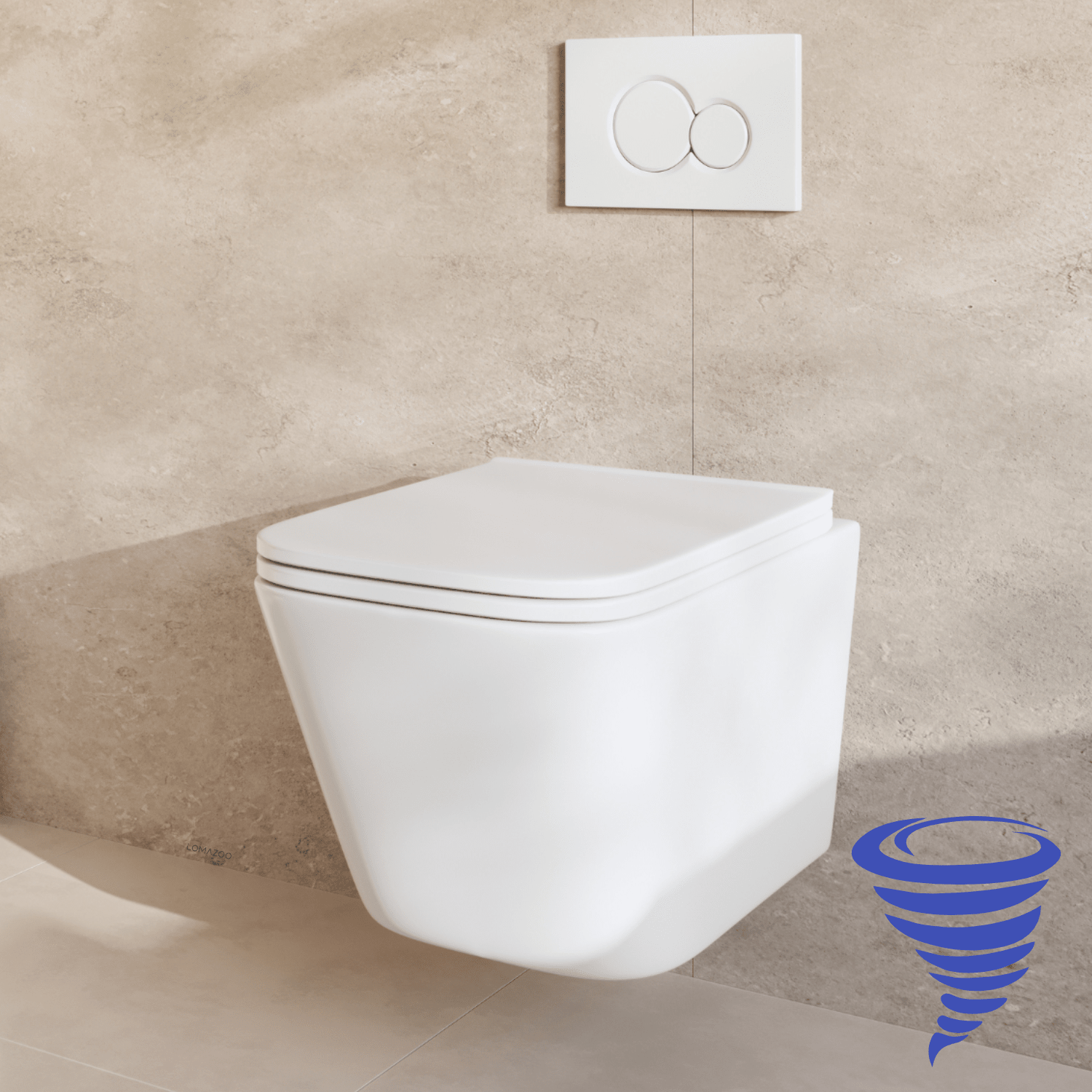 Hangtoilet met Inbouwreservoir - Vierkant Wit - Drukplaat Rond Wit - Linea - lomazoo.com
