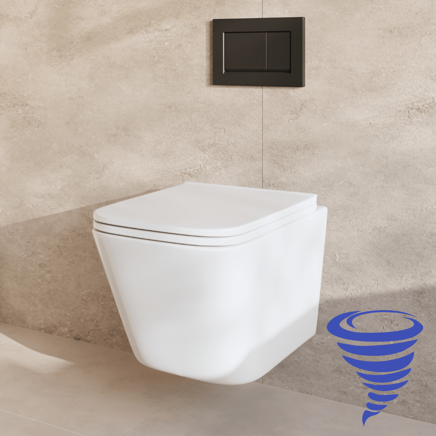 Hangtoilet met Inbouwreservoir - Vierkant Wit - Drukplaat Vierkant Zwart - Linea - lomazoo.com