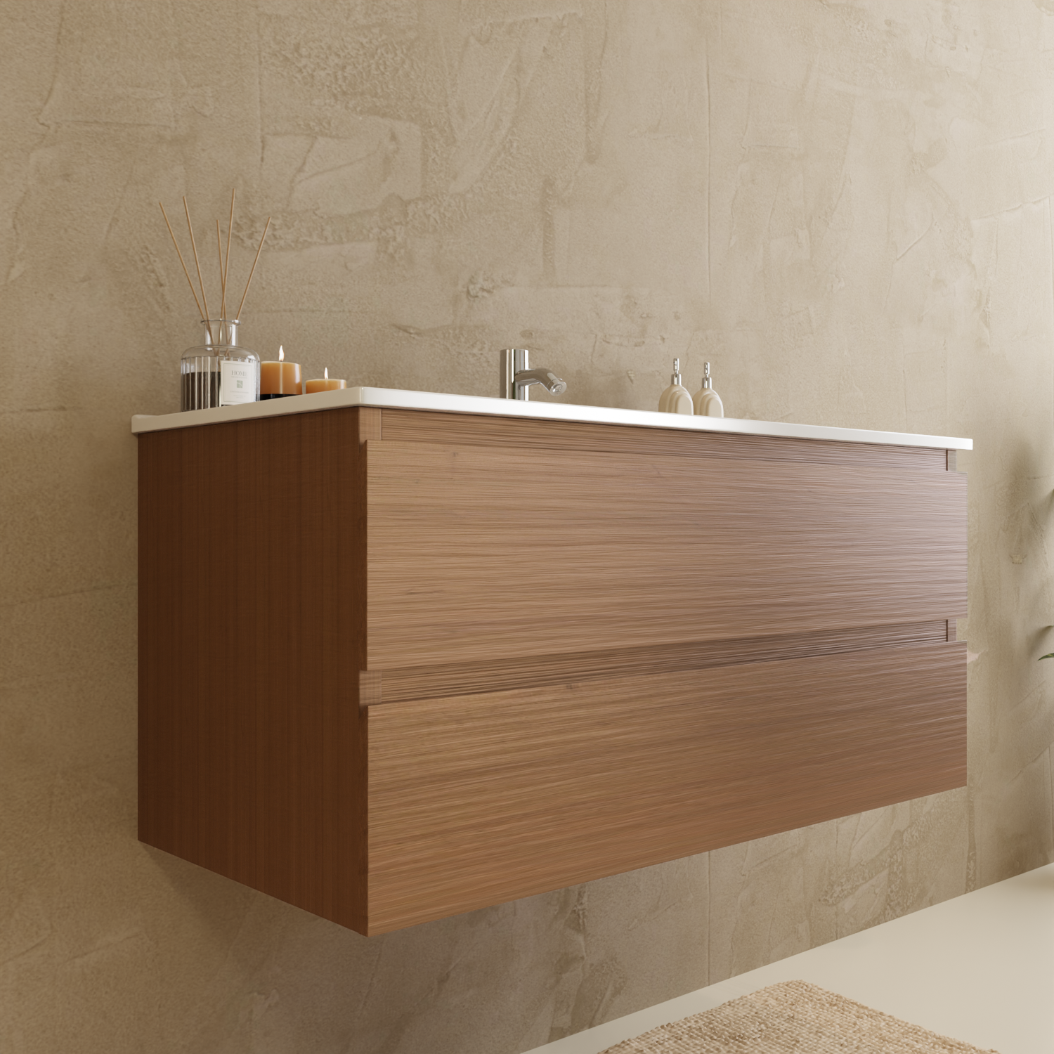 MARENZA Warm Eiken - Wastafel Wit - 100cm