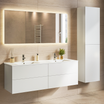 Set di mobili da bagno NUVANO 140 cm - Con colonna - Bianco lucido - Lavabo bianco