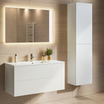 Set di mobili da bagno NUVANO 100 cm - Con colonna - Bianco lucido - Lavabo bianco