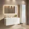 Set di mobili da bagno NUVANO 120 cm - Con colonna - Bianco lucido - Lavabo bianco