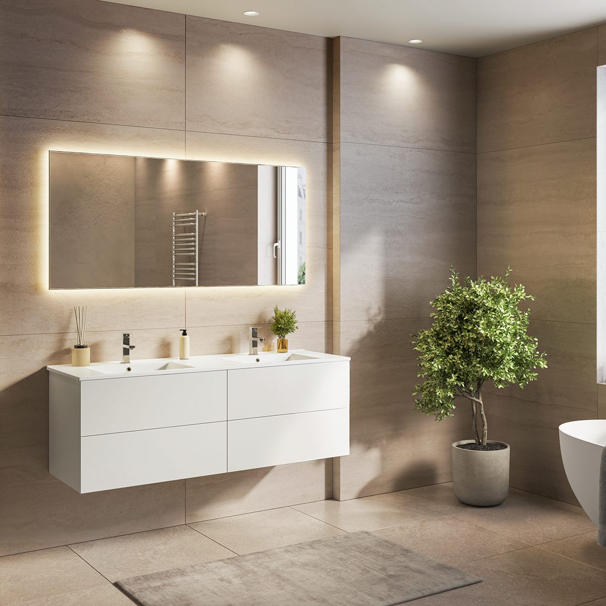 NINEO Bianco lucido - Lavabo bianco - 140 cm