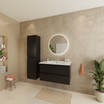 Set di mobili da bagno VERONA 80 cm - Con colonna - Nero opaco - Lavabo bianco