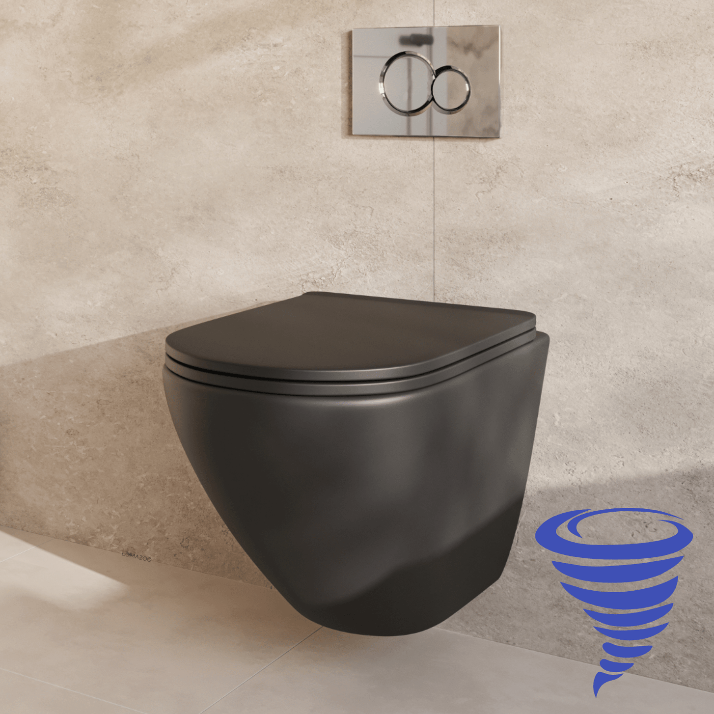Hangtoilet met Inbouwreservoir - Rond Zwart - Drukplaat Rond Chroom - Linea - lomazoo.com