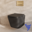 Hangtoilet met Inbouwreservoir - Vierkant Zwart - Drukplaat Vierkant Goud - Linea - lomazoo.com